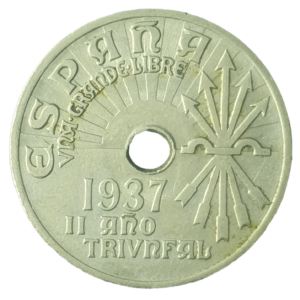 Espanha (época da Guerra Civil), 25 centimos 1937, cuproníquel, 7g, 25mm, km# 753 (2)