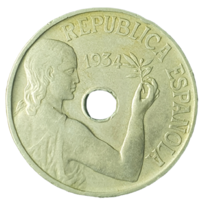 Espanha (2ª República), 25 centimos 1934, cuproníquel, 7g, 25mm, km# 751