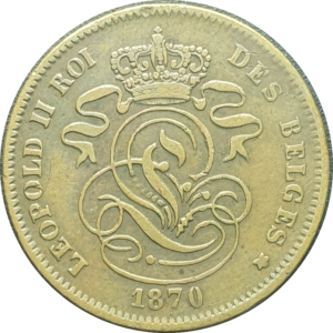 Bélgica, 2 centimes 1870, cobre, 4g, 21.5mm, km# 35.1, texto em francês, linda!