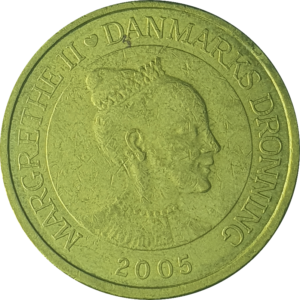 Dinamarca, 20 coroas 2005, alumínio-bronze, 9.3g, 27mm, km# 891, rainha Margareth II