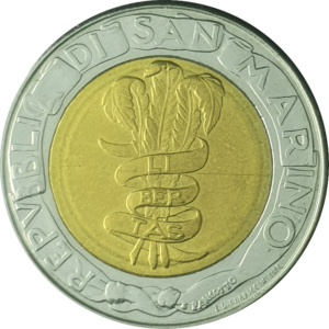 São Marino, 500 liras 1995, bimetálica, 6.8g, 25.8mm, km# 330, FAO