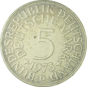 Alemanha, 5 marcos 1973 D, prata 0.625, 11.2g, 29mm, km# 112