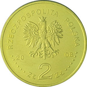 Polônia, 2 zlote 2008, ouro nórdico, 8.15g, 27mm, Y# 656, 450 anos dos correios