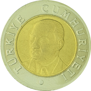 Turquia, 1 lira 2005, bimetálica, 8.5g, 26.15mm, km# 1169