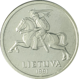 Lituânia, 1 centas 1991, alumínio, 0.83g, 18.75mm, km# 85