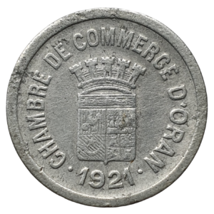 Oran (comuna na Argélia), notgeld, 10 centimes 1921, alumínio, 1.6 g, 25 mm, km# TnE2