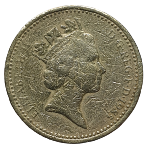 Reino Unido, 1 libra 1985, níquel-latão, 9.5 g, 22.5 mm, km# 941, emblema de Gales