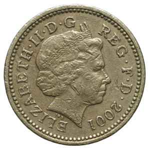 Reino Unido, 1 libra 2001, níquel-latão, 9.5 g, 22.5 mm, km# 1013, cruz celta