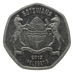 Botsuana, 2 thebe 2013, aço revestido de níquel, 4.2g, 22 mm, km# 33