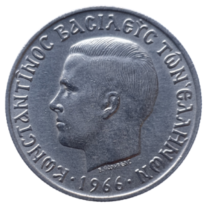 Grécia, rei Constantino II, 5 dracmas 1966, cuproníquel, 9 g, 28 mm, km# 91