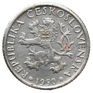 Checoslováquia (Tchecoslováquia), 1 koruna 1950, alumínio, 1.3 g, 21 mm, km# 22