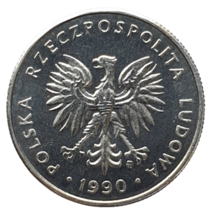 Polônia, 5 zlotych 1990, alumínio, 0.9 g, 20 mm, km# 81.3