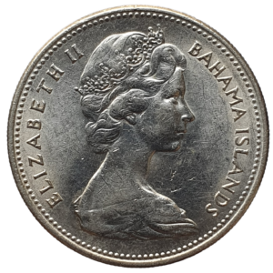 Bahamas, 25 cents 1966, níquel, 6.9 g, 24.2 mm, km# 6, veleiro