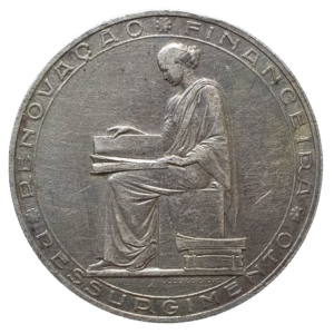 Portugal, 20 escudos 1953, prata 0.800, 20.7 g, 34 mm, km# 585, 25 anos da Renovação Financeira