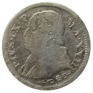 Estados Papais, papa Pio IX, 10 soldi 1869, prata 0.835, 2.4 gg, 19 mm, km# 138