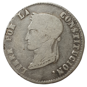 Bolívia, 4 soles 1858 FJ, prata 0.667, 12.7 g, 32 mm, cunhada em Potosí, km# 130