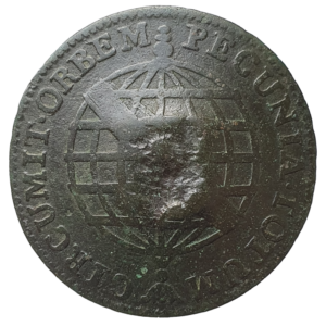 Brasil, Colônia, 10 (X) réis 1774, cobre, 6.2 g, 31 mm, com carimbo de escudete