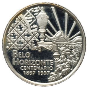 Brasil, República, 3 reais 1997, prata 0.925, 11.5 g, 28 mm, comemorativa do centenário de BH