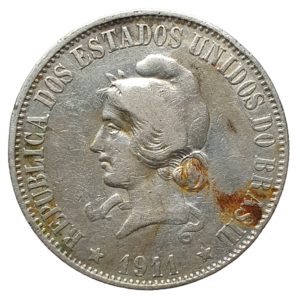 Brasil, República, 2000 réis 1911, prata 0.900, 20 g, 33 mm
