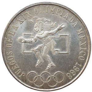 México, 25 pesos 1968, prata 0.720, 22.5 g, 38 mm, Olimpíadas do México 1968,km# 479