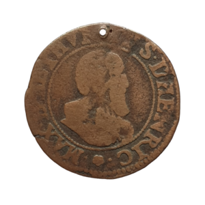 Boisbelle-Henrichemont (principado da França Feudal), Maximilian I de Bethune, double tournois, 1637, cobre, 2.7 g, 21 mm