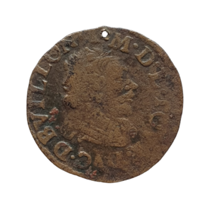 Sedan (principado da França Feudal), Frederic Maurice, double tournois, 1642, cobre, 1.8 g, 19 mm