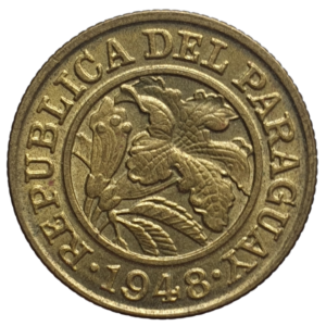 Paraguai, 25 centimos 1948, alumínio-bronze, 5 g, 23.3 mm, km# 23