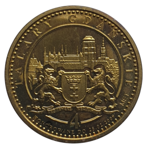 Gdansk (Polônia), 4 talary gdanskie 2008, latão, 8.5 g, 27 mm, Lech Walesa