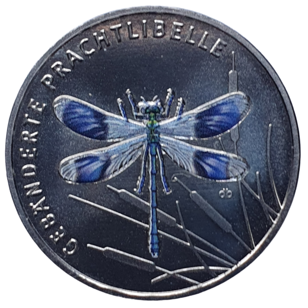 Alemanha, 5 euros 2023, cuproníquel, 9.7g, 27.3mm, colorida, libélula, km# 430