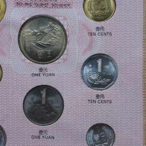 Cartão souvenir para turistas com 9 moedas e 1 token da China