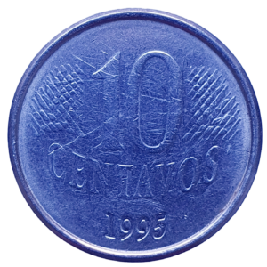 Brasil, 10 centavos 1995, inox, 3.6 g, 22 mm, comemorativa 50 anos da FAO, MBC-