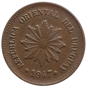 Uruguai, 2 centesimos 1947, cobre 3.5 g, 20 mm, km# 20a, linda!