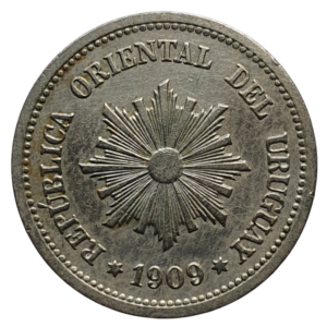 Uruguai, 2 centésimos 1909, cuproníquel, 3.5 g, 20 mm, km# 20