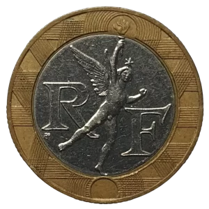 França, 10 francos 1989, bimetálica, 6.5 g, 23 mm, km# 964.1