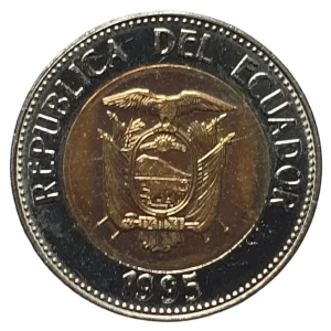 Equador, 100 sucres 1995, bimetálica, 3.5 g, 19.5 mm, km# 96, 200 anos do nascimento de Antonio José de Sucre