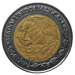 México, 5 novos pesos 1993, bimetálica, 7 g, 25.5 mm, km# 552