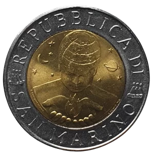 San Marino, 500 liras 1999, bimetálica,  6.8 g, 26 mm, km# 394, O Céu Hoje