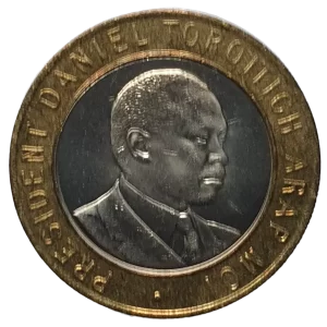 Quênia, 10 shillings 1995, bimetálica, 5 g, 23 mm, km# 27