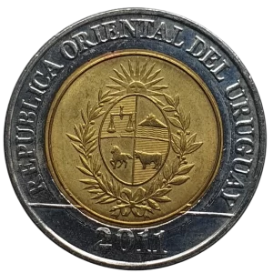 Uruguai, 10 pesos 2011, bimetálica, puma, 10.5 g, 28 mm, KM# 134