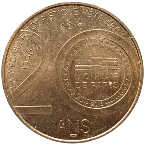 França, ficha para turistas, 2016, ouro nórdico, 20 anos da casa da moeda de Paris