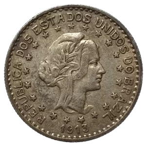 Brasil, República, 1000 réis 1913, 10 g, 26 mm, prata 0.900, Estrelas Soltas