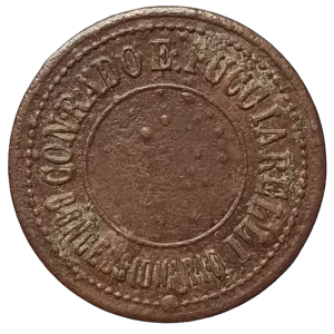 Brasil, ficha de 100 réis, Conrado E. Pucciarelli, comerciante de São Paulo