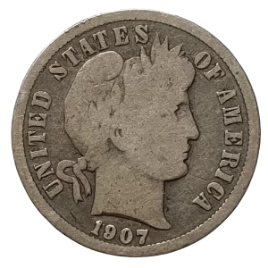 Estados Unidos, 1 dime 1907, prata 0.900, 17.9 mm, 2.5g, km# 113