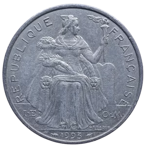 Polinésia Francesa, 5 francos 1993, alumínio, 3.8 g, 31 mm, km# 12