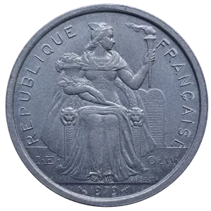 Polinésia Francesa, 2 francos 1979, alumínio, 2.2 g, 27 mm, km# 10