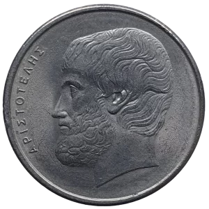 Grécia, 5 dracmas 1976, cuproníquel, 5.5 g, 22.5 mm, km# 118, Aristóteles