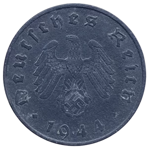 Alemanha, Terceiro Reich, 10 reichspfennig 1944, zinco, 3.52 g, 21 mm, km# 101, época da segunda guerra