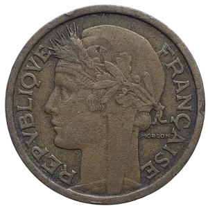 França, 2 francos 1941, cobre-alumínio, 8 g, 27 mm, km# 886, Marianne / cornucópias