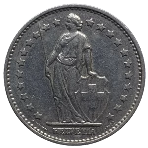 Suíca, 1 franco 1969B, cuproníquel, 4.4 g, 23.2 mm, km# 24a