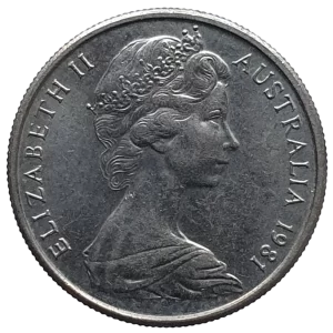Austrália, 5 cents 1981, cuproníquel, 2.83 g, 19.41 mm, km# 64, ornitorrinco